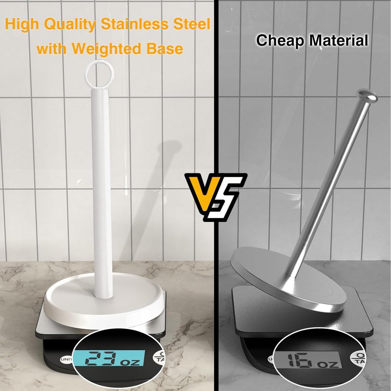 PAROTO White Paper Towel Holder Countertop, White Kitchen Accessories Decor, Stainless Steel, Paper Towel Holder Stand for Bathroom Farmhouse Essentials, Weighted Base, Anti-Slip - Image 3